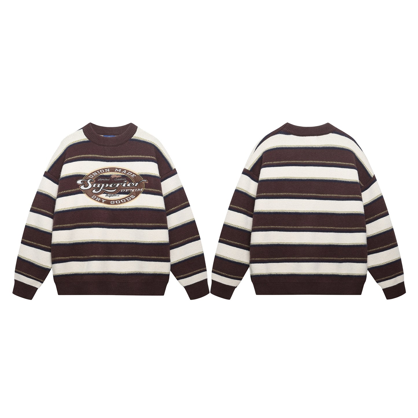 UNIKCOSA Velora Letter Embroidery Striped Pullover Sweater 💫
