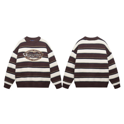 UNIKCOSA Velora Letter Embroidery Striped Pullover Sweater 💫