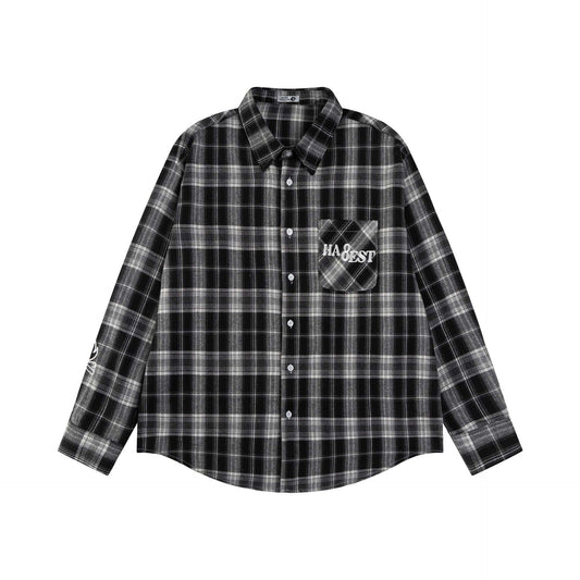 UNIKCOSA RetroMuse Beaded Plaid Shirt Turn Collar Unisex 💫