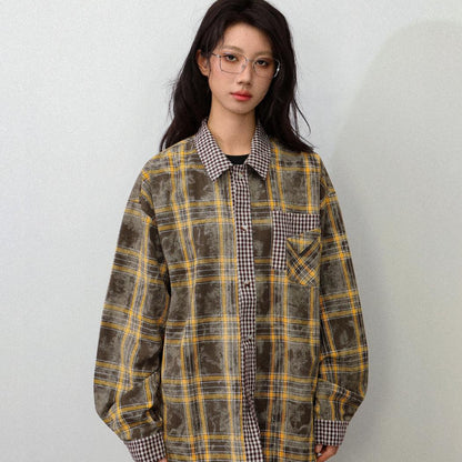 UNIKCOSA RetroMuse Vintage Plaid Patchwork Casual Shirt 💫