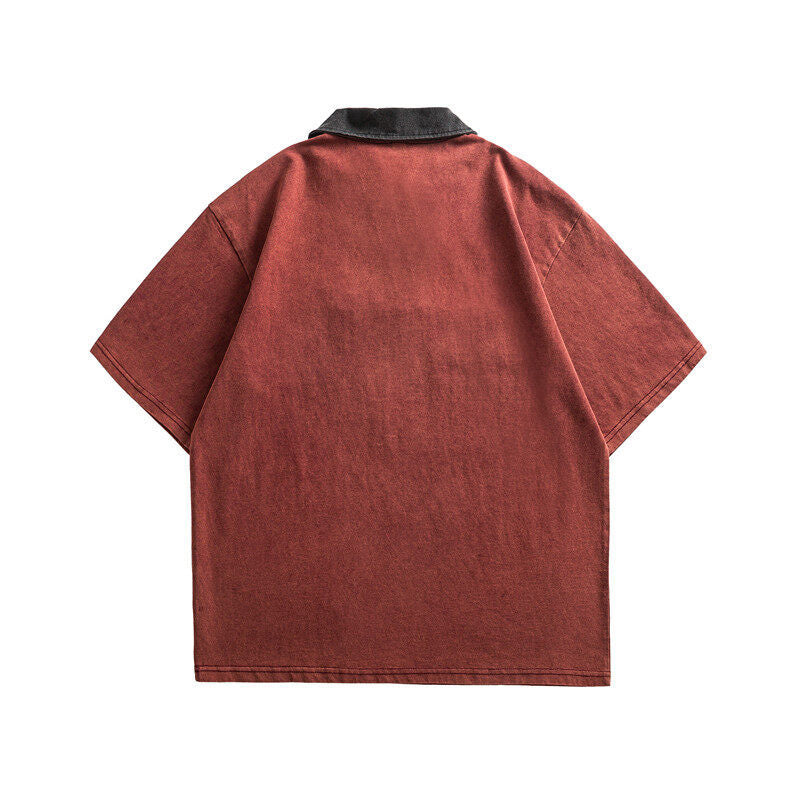 UNIKCOSA RetroMuse Splicing Half Zip Polo Shirt Unisex 💫