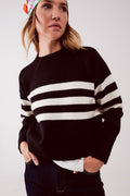 Q2 2 in 1 Striped sweater with shirt underlay in black