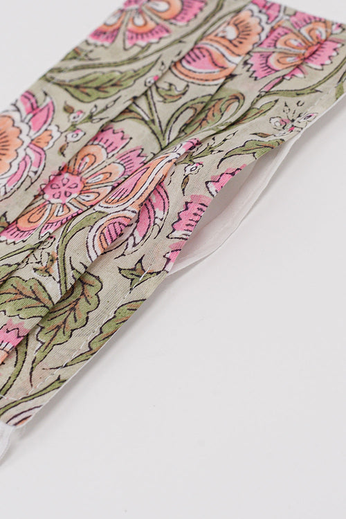 2 PACK organic cotton flower printed green Mask