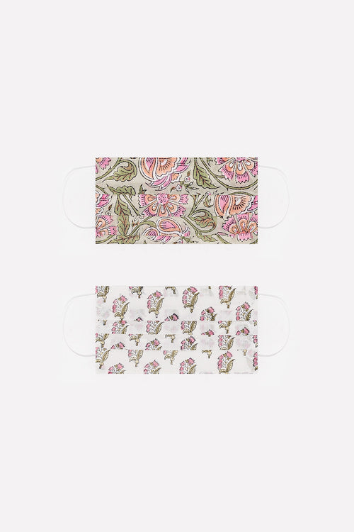 Q2 2 PACK organic cotton flower printed green Mask