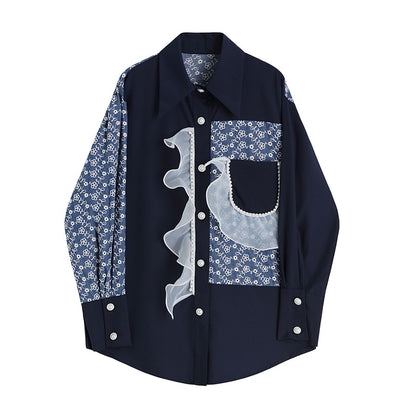 UNIKCOSA Velora Patchwork Turndown Collar Shirt Vintage 💫