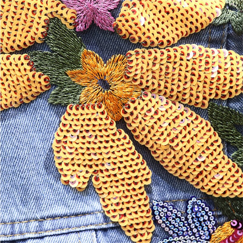 UNIKCOSA BloomShine Embroidered Sequin Denim Jacket for Women 🌸✨