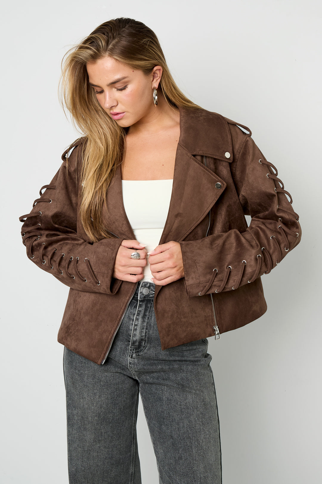 Woven Polyester Fiber Women's Jacket Street Style Tie-up