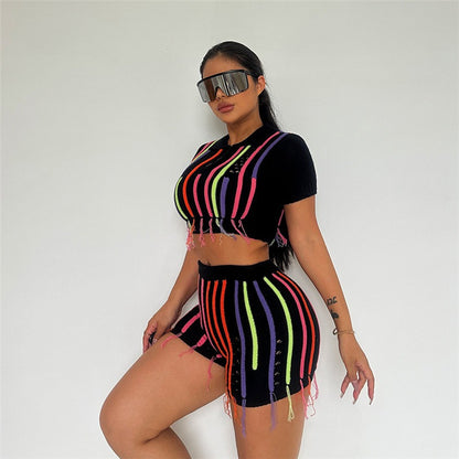 UNIKCOSA SweetTassel Embroidered Knit Set — High-Waist Open-Navel Slim Fit Co-Ord 💖