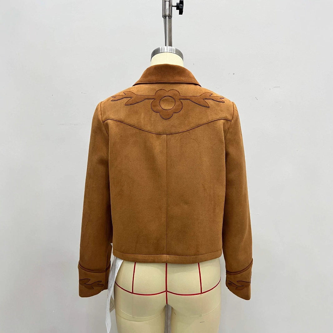 UNIKCOSA Velora Elegant Vintage Suede Floral Short Coat 💫