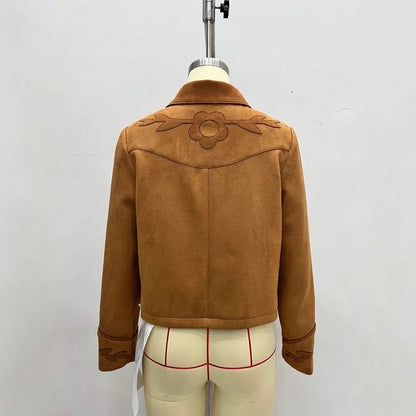 UNIKCOSA Velora Elegant Vintage Suede Floral Short Coat 💫