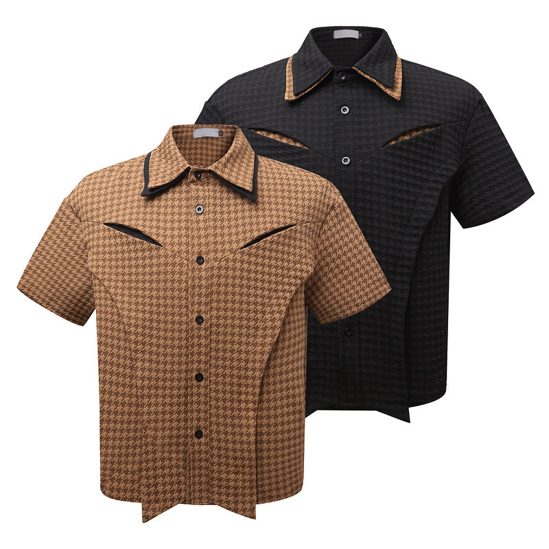 UNIKCOSA NoirFit Patchwork Deconstructed Short Sleeve Shirt🔥