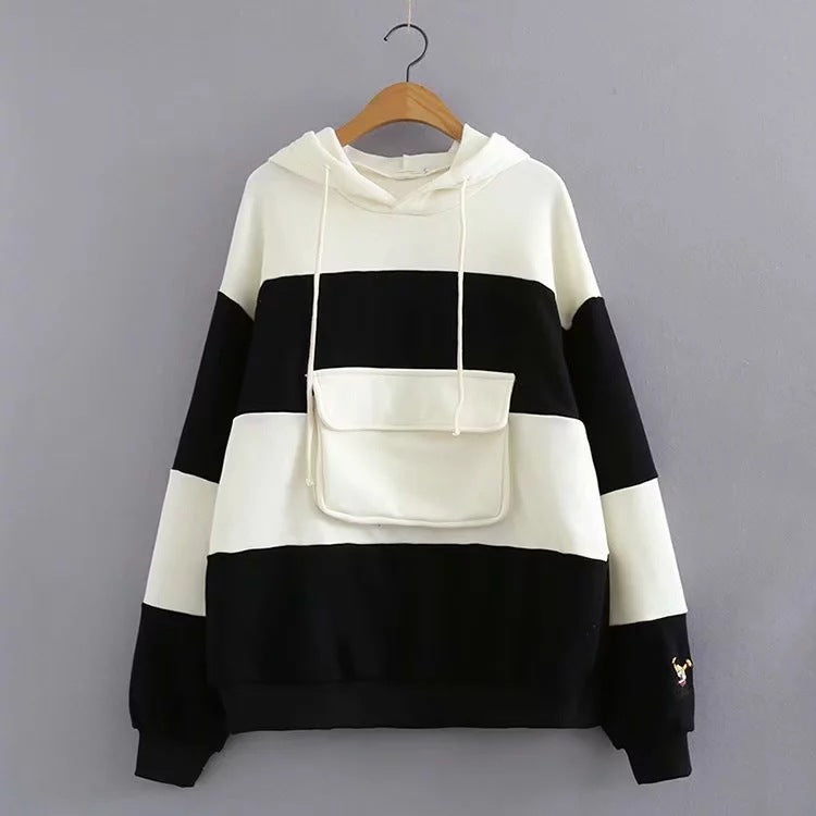 UNIKCOSA Velora Striped Panel Hoodie Loose Fit Cotton 💫