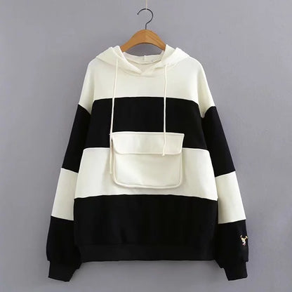 UNIKCOSA Velora Striped Panel Hoodie Loose Fit Cotton 💫