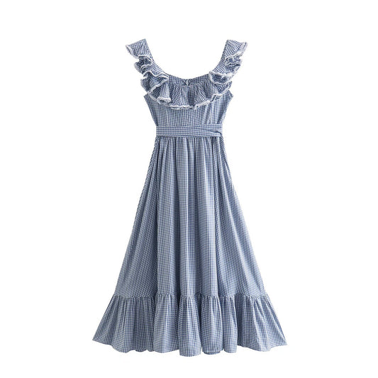 UNIKCOSA Velora Round Neck Sleeveless A Line Check Dress 💫