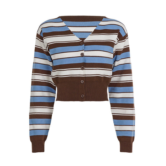 UNIKCOSA RetroMuse Retro Style Striped V Neck Cardigan 💫