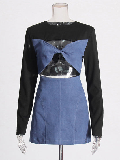 UNIKCOSA Patchwork Bow Top & A-Line Mini Skirt Set — Chic European Style Co-Ord 💋