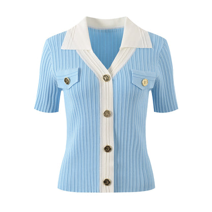 UNIKCOSA Velora Polo Collar Knit Cardigan Top for Summer 💫