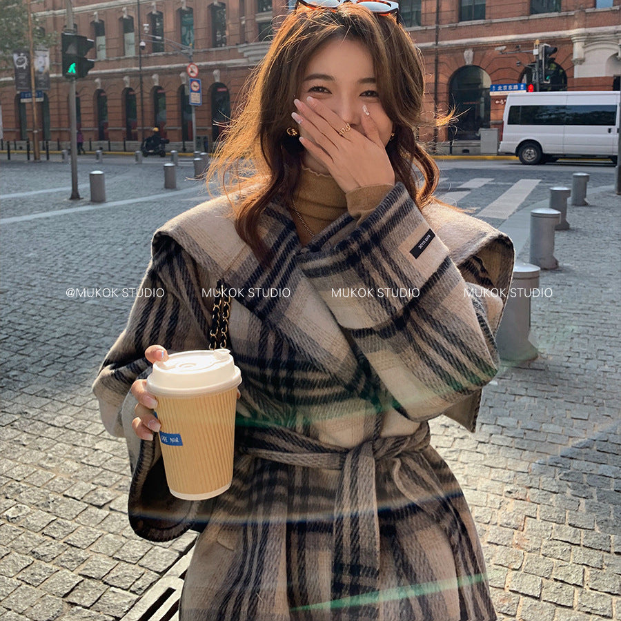 UNIKCOSA Velora GridLuxe Wool Wrap Coat Double Sided Warmth💫