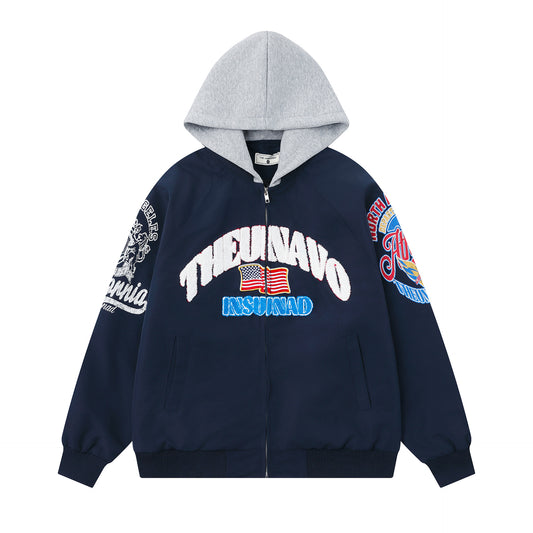 UNIKCOSA RetroMuse Hooded Letter Embroidery Jacket 🌆