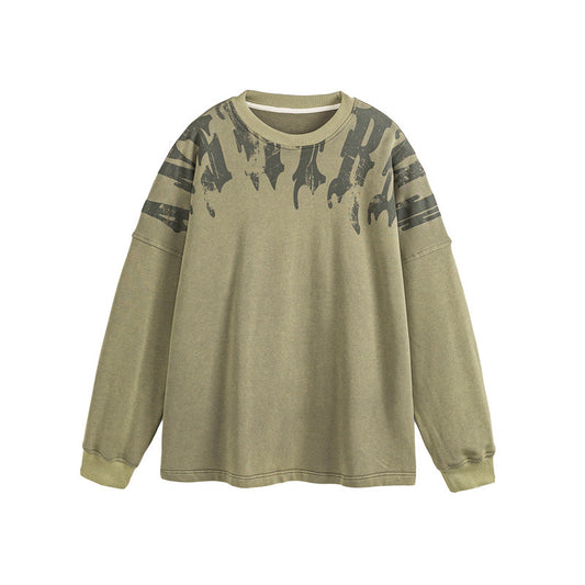 UNIKCOSA Velora Washed Letter Print Crew Neck Sweatshirt 💫