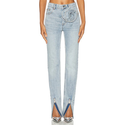 UNIKCOSA BloomFit 3D Floral High-Waist Y2K Jeans 🌸