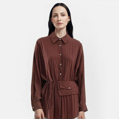 UNIKCOSA NoirFit Loose Long Sleeve Shirt Red Brown 💫