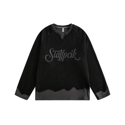 UNIKCOSA NoirFit Hollow Out Damaged Mesh Spliced Sweatshirt💫