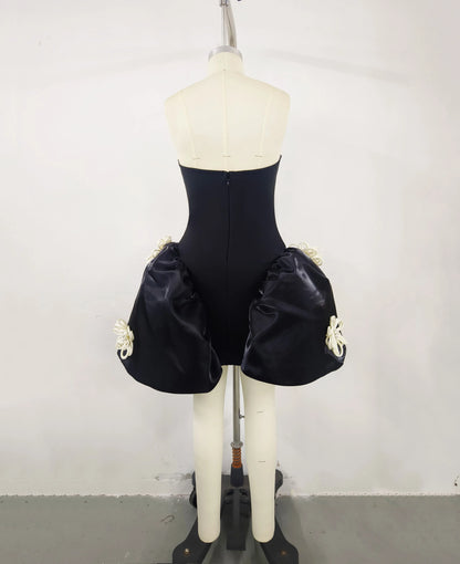 UNIKCOSA Velora Black Floral Strapless Mini Bandage Dress 💫