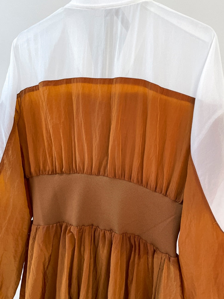 UNIKCOSA UrbanSoul Contrast Paneled Sheer Midi Dress 💫