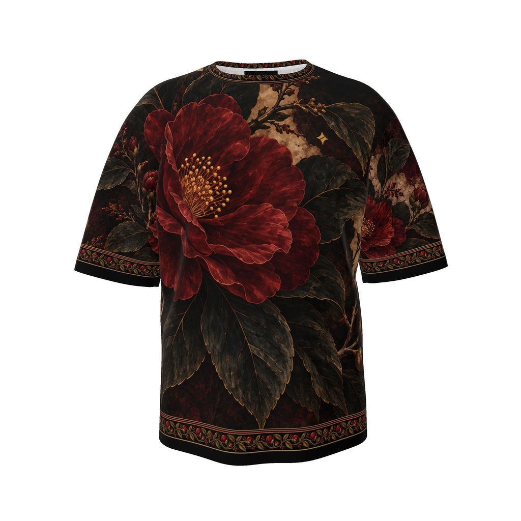 Scarlet Camellia Luxury Oversized Cotton T-Shirt