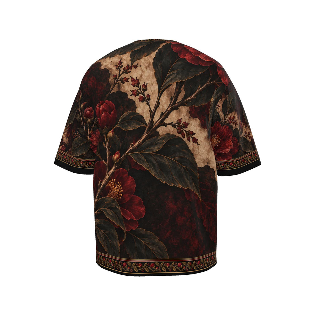 Scarlet Camellia Luxury Oversized Cotton T-Shirt