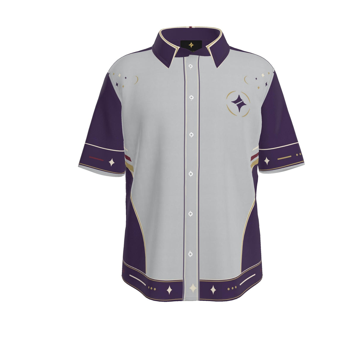 Silver Aubergine Salon Luxury Cotton Satin Button-Up Shirt
