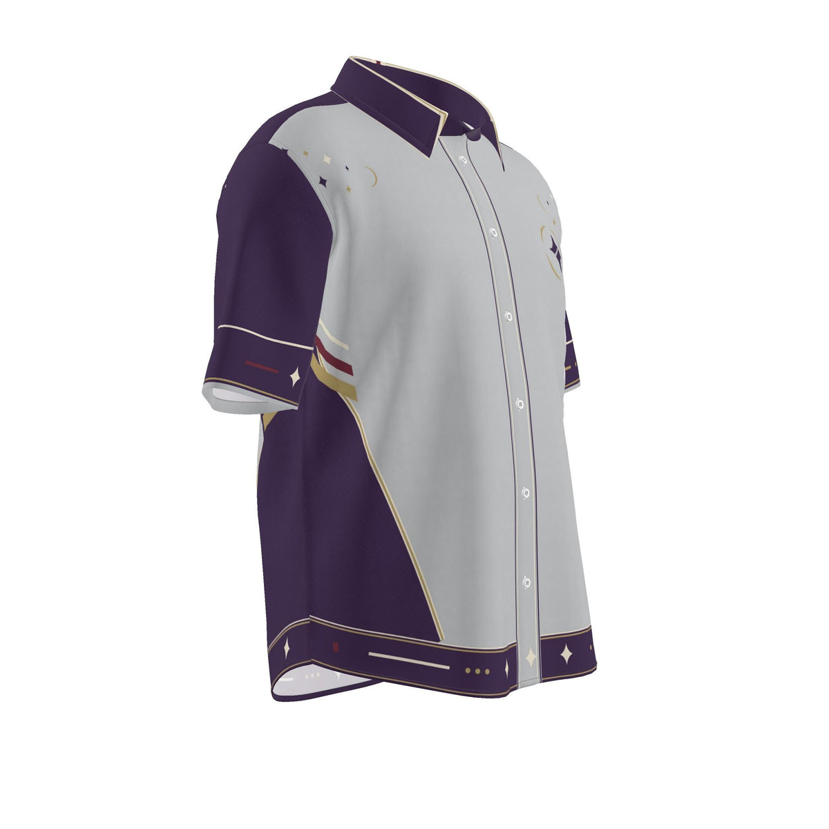 Silver Aubergine Salon Luxury Cotton Satin Button-Up Shirt