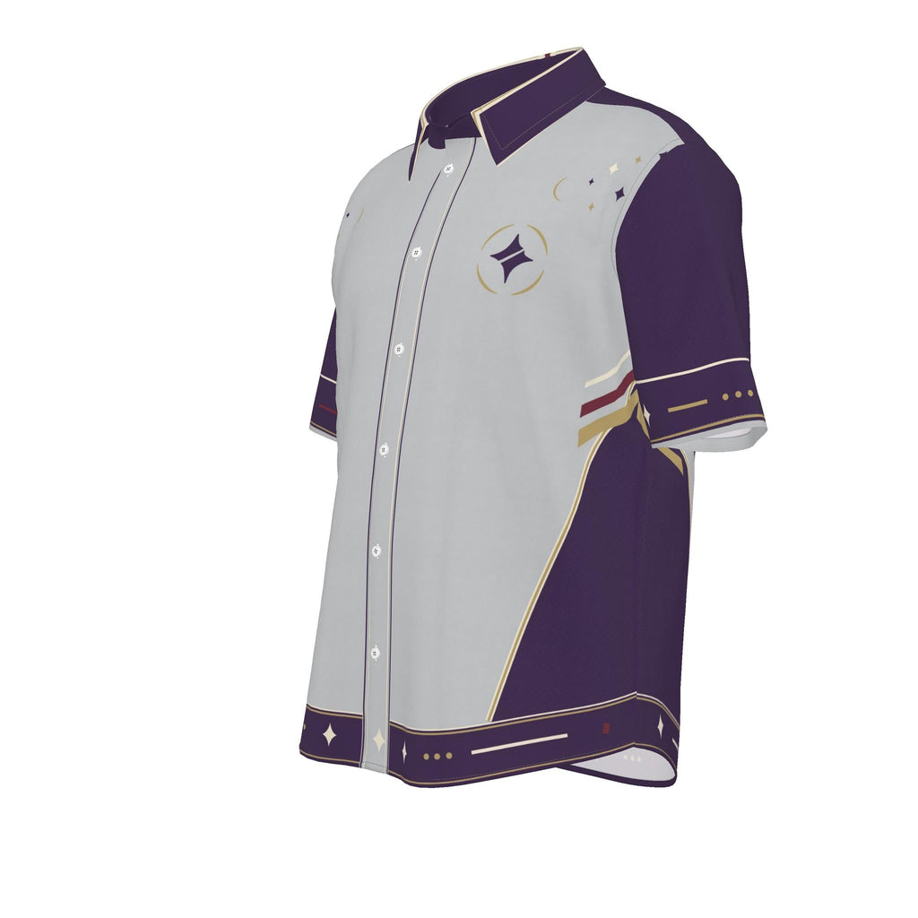 Silver Aubergine Salon Luxury Cotton Satin Button-Up Shirt