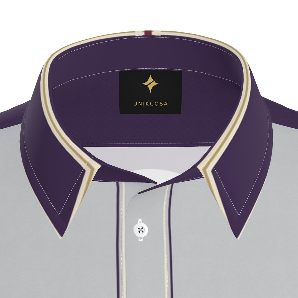 Silver Aubergine Salon Luxury Cotton Satin Button-Up Shirt
