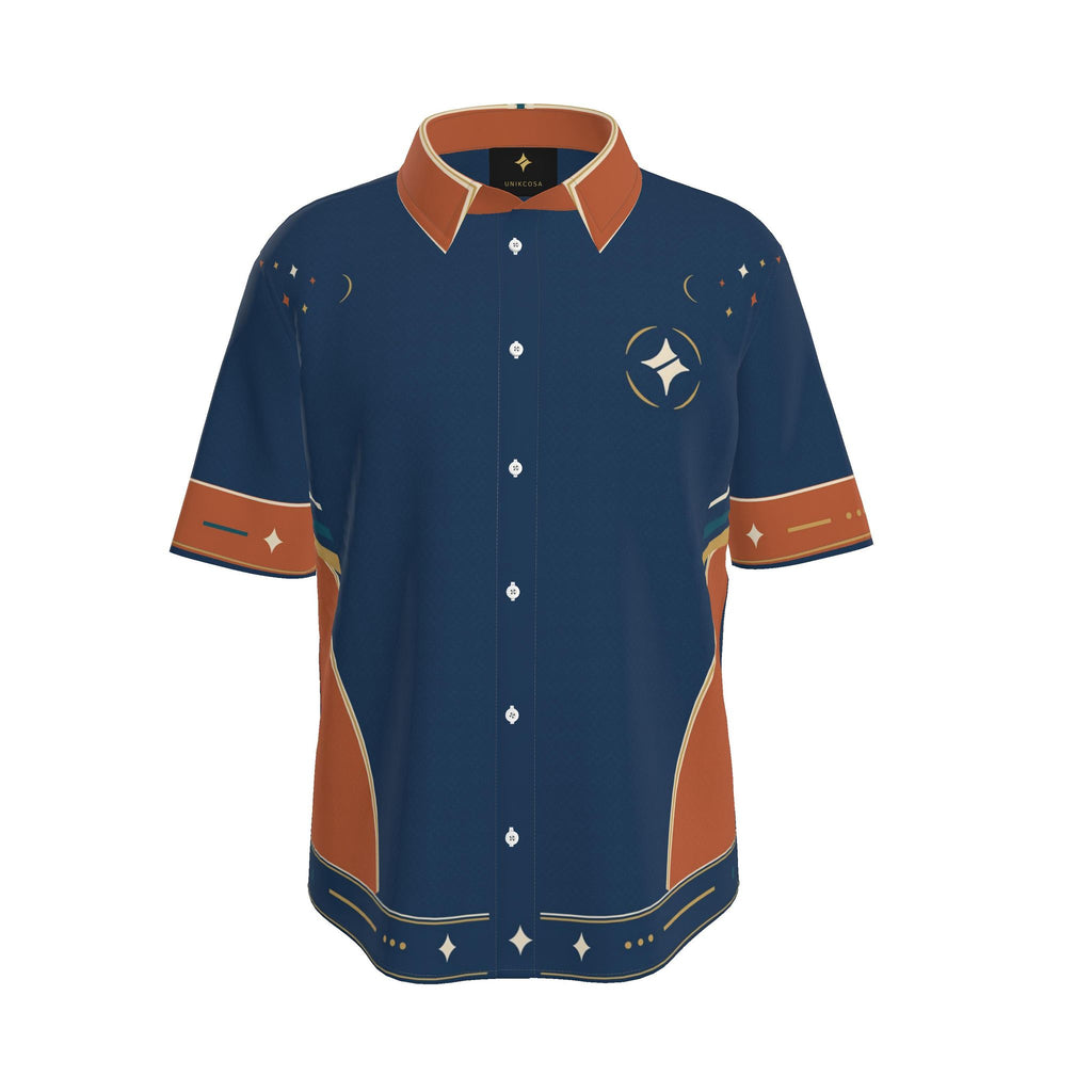 Indigo Terracotta Vista Luxury Cotton Satin Button-Up Shirt