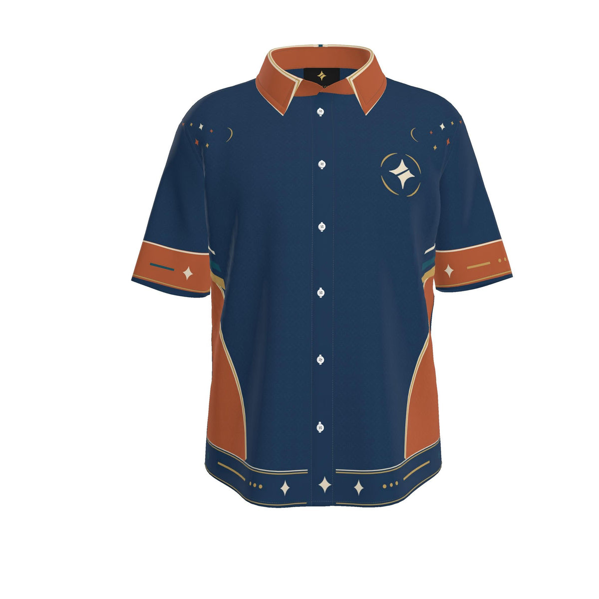 Indigo Terracotta Vista Luxury Cotton Satin Button-Up Shirt