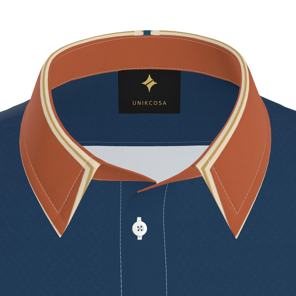 Indigo Terracotta Vista Luxury Cotton Satin Button-Up Shirt