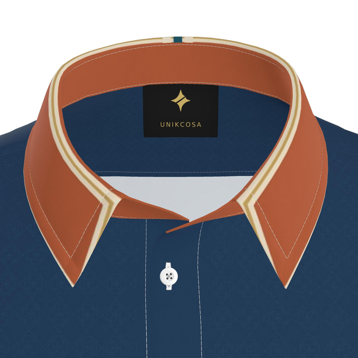 Indigo Terracotta Vista Luxury Cotton Satin Button-Up Shirt