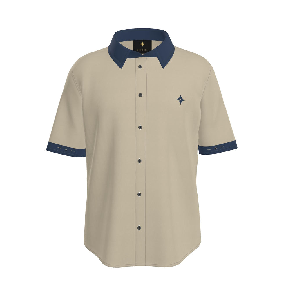 Oat Indigo Luxury Cotton Satin Button-Up Shirt