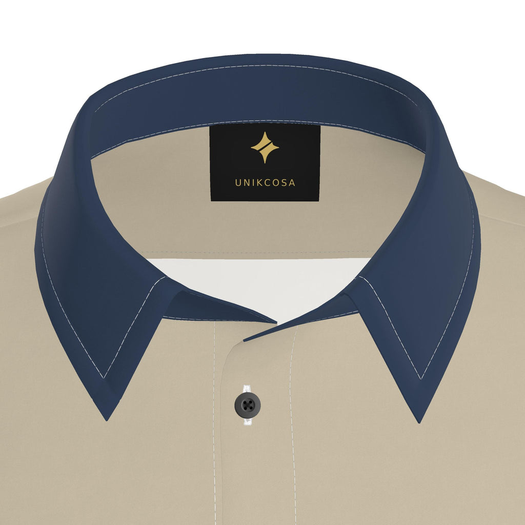 Oat Indigo Luxury Cotton Satin Button-Up Shirt