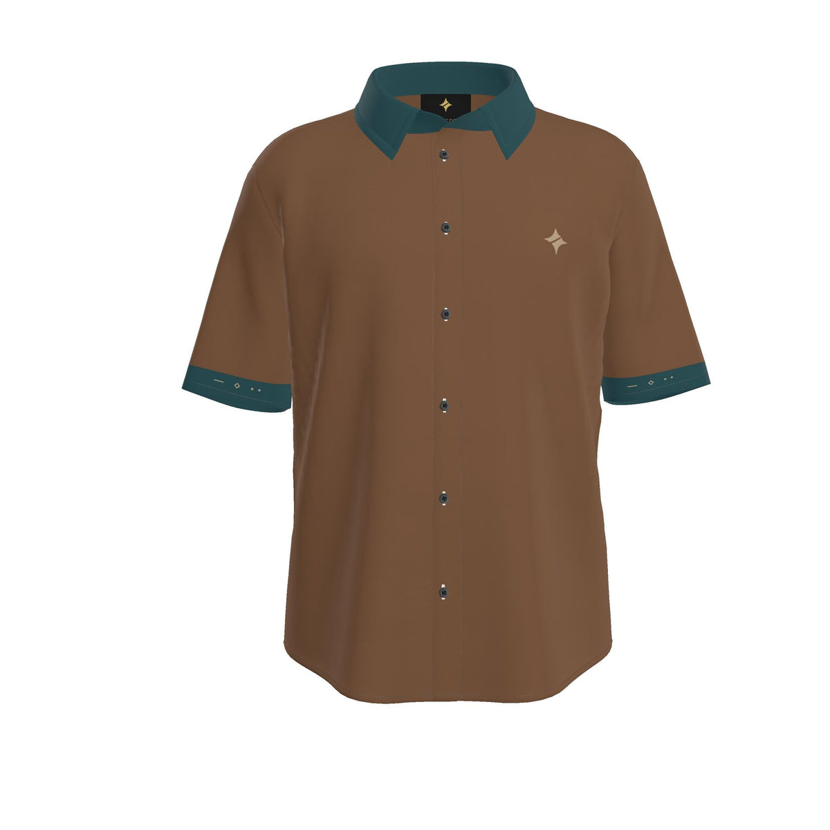 Tobacco Petrol Luxury Cotton Satin Button-Up Shirt