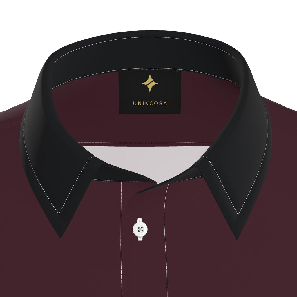 Burgundy Noir Luxury Cotton Satin Button-Up Shirt
