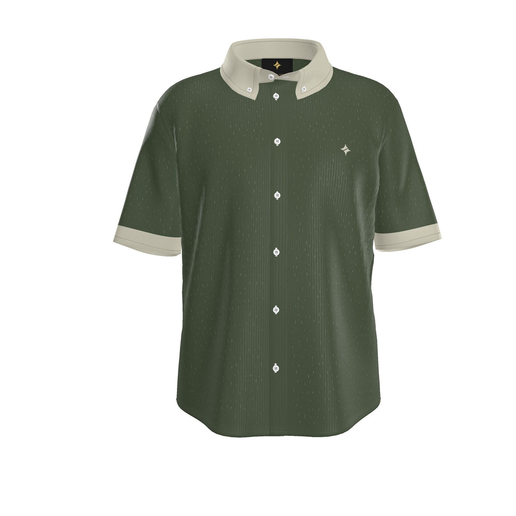 Olive Porcelain Luxury 100% Silk Satin Button-Down Shirt