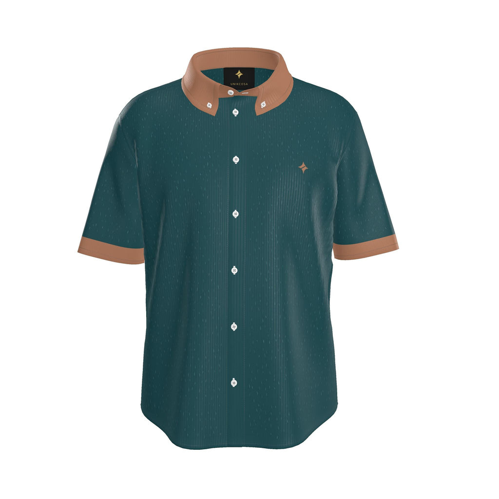Petrol Copper Luxury 100% Silk Satin Button-Down Shirt
