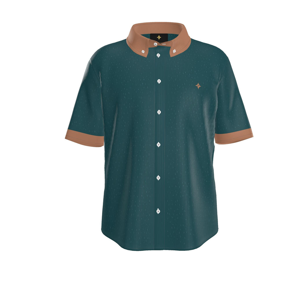 Petrol Copper Luxury 100% Silk Satin Button-Down Shirt