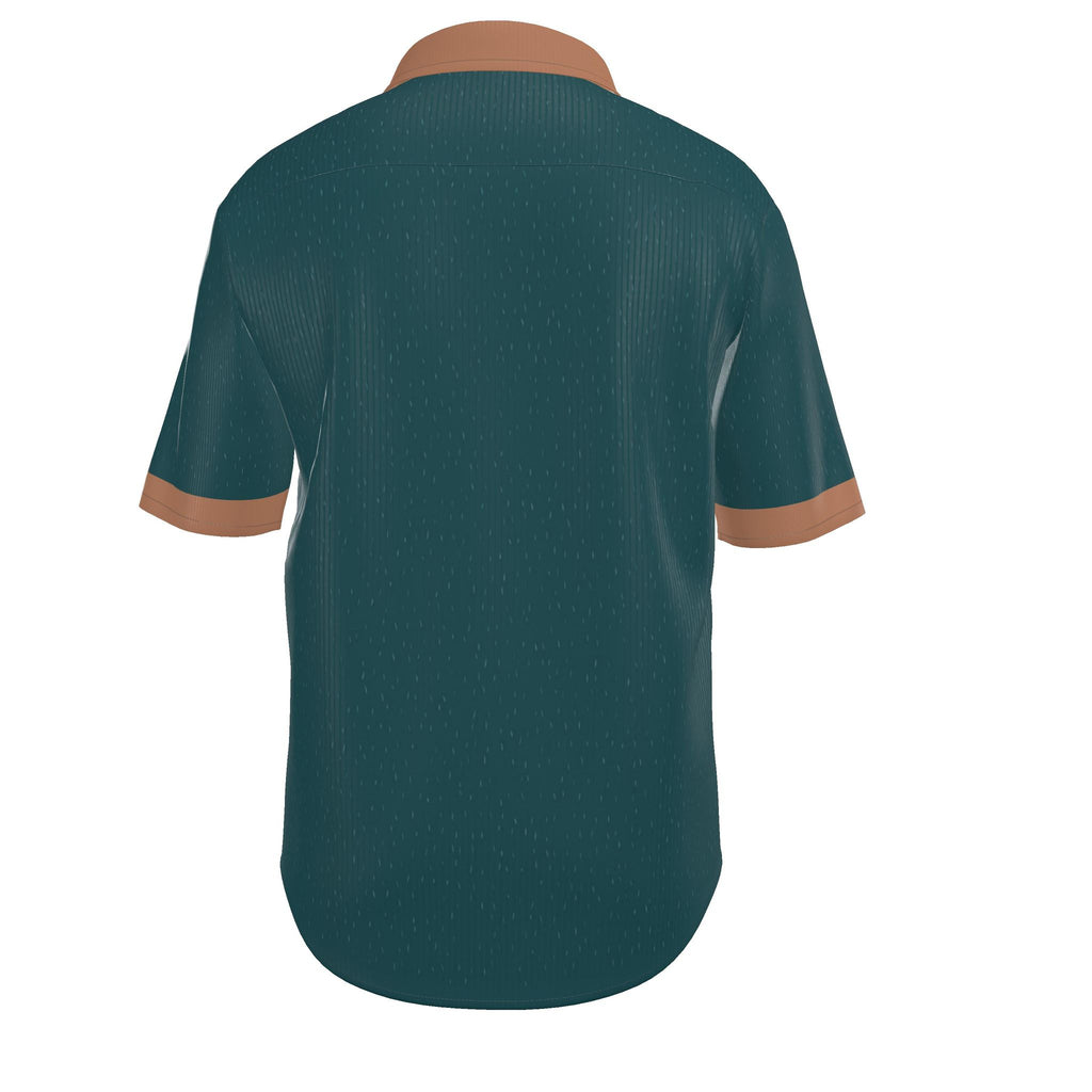 Petrol Copper Luxury 100% Silk Satin Button-Down Shirt
