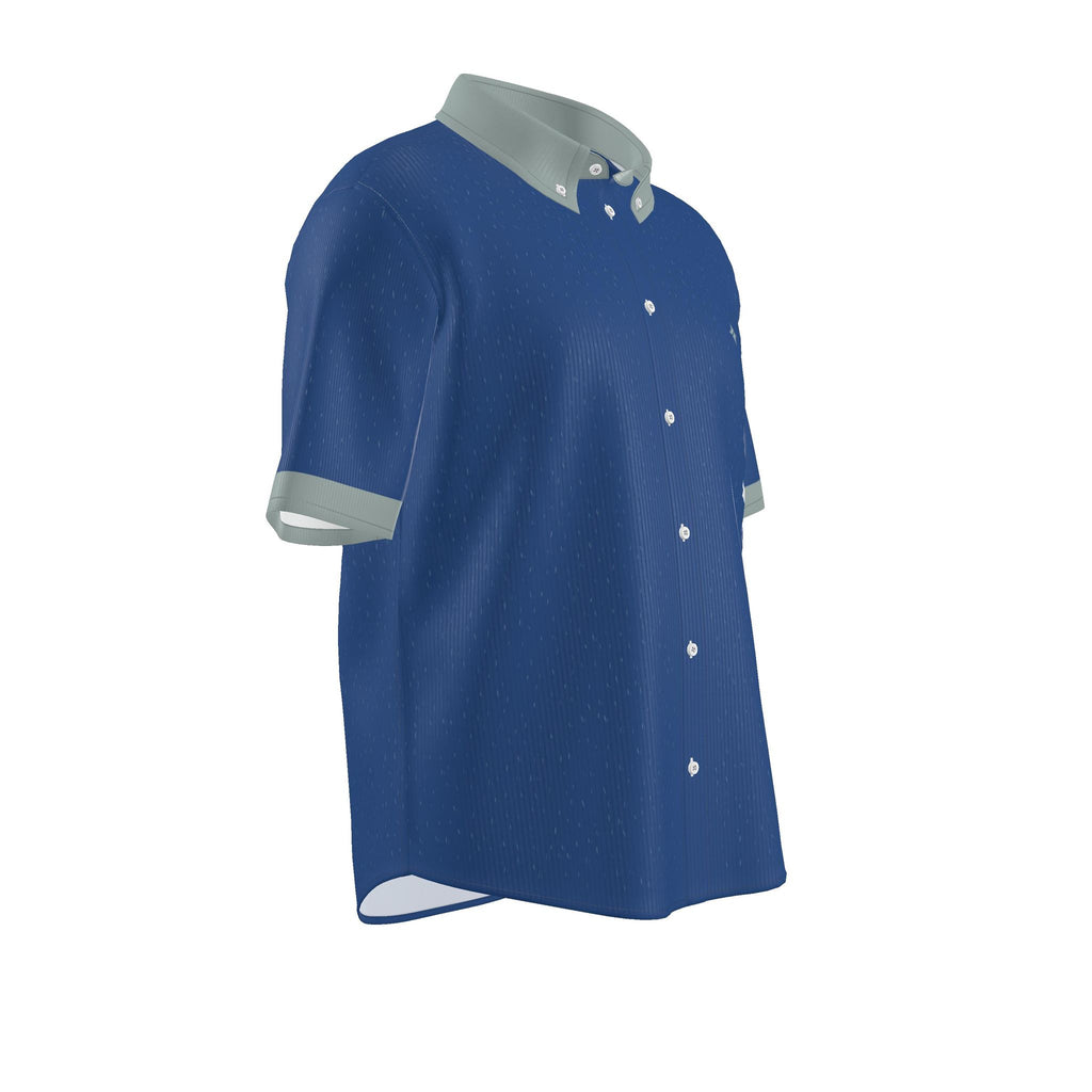 Cobalt Smoke Luxury 100% Silk Satin Button-Down Shirt