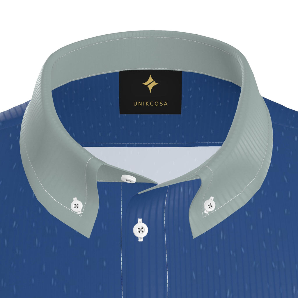 Cobalt Smoke Luxury 100% Silk Satin Button-Down Shirt