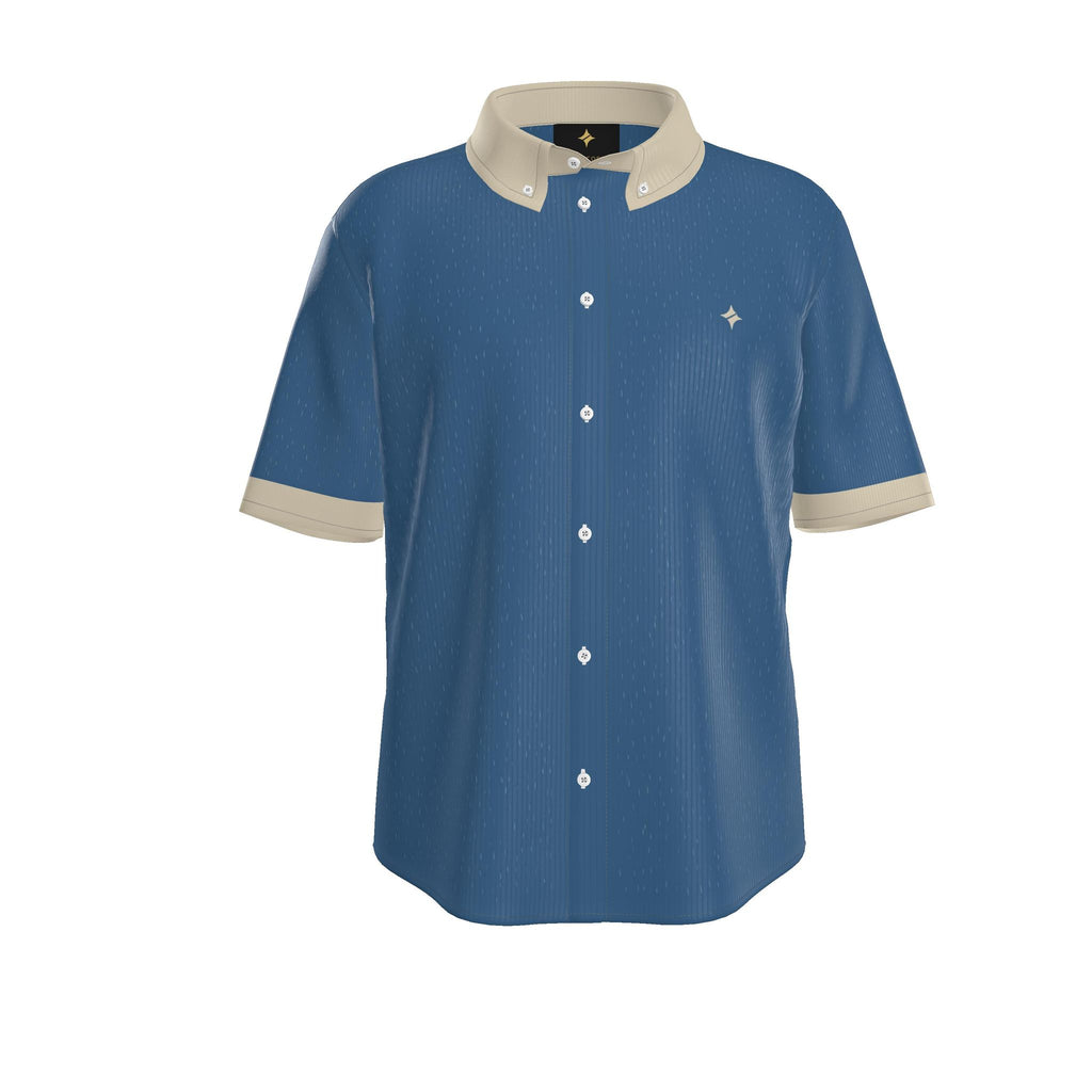 Denim Champagne Luxury 100% Silk Satin Button-Down Shirt